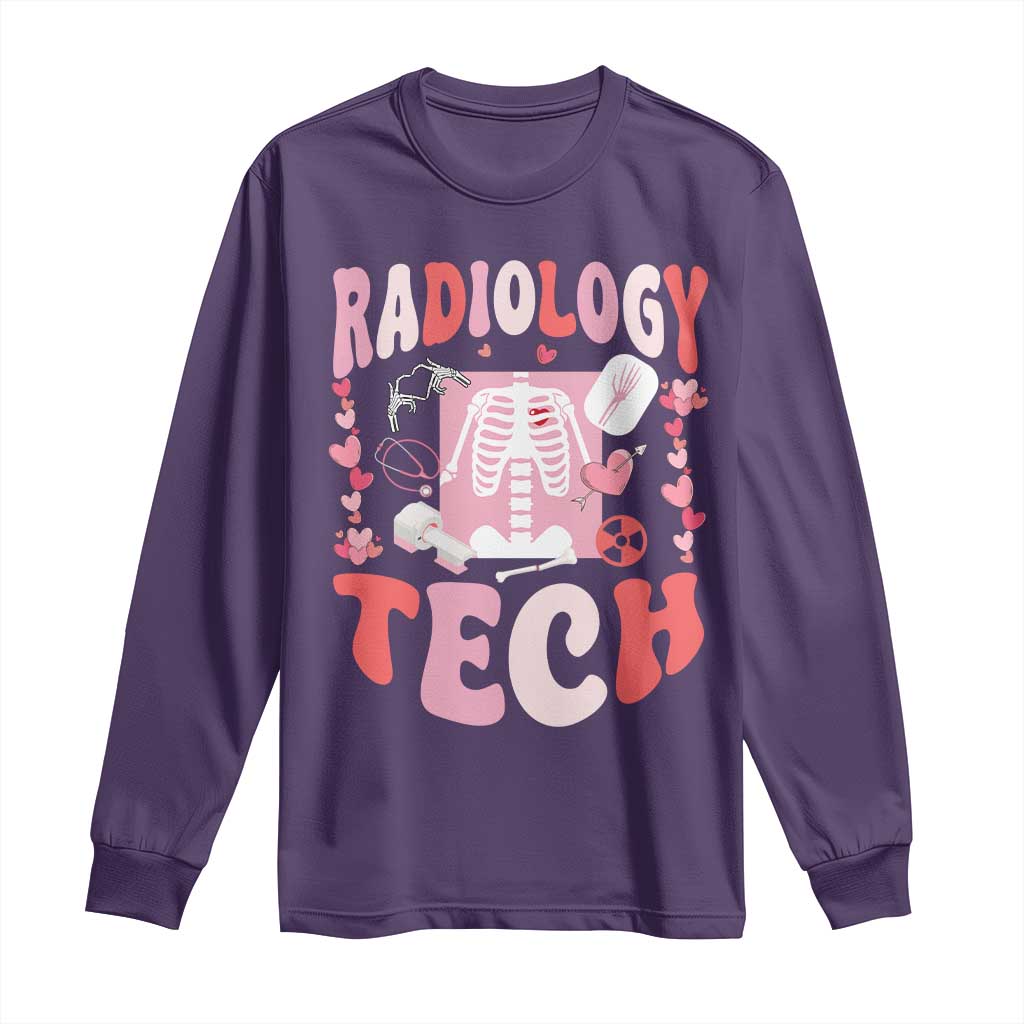 Funny Radiology Tech Valentine's Day Long Sleeve Shirt Rad Tech Nurse Xray Hearts TS11 Purple Print Your Wear