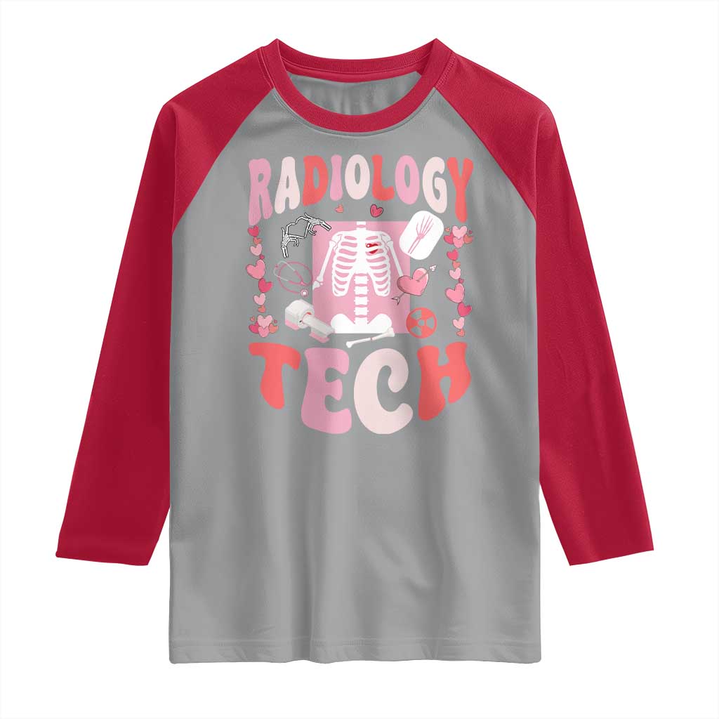 Funny Radiology Tech Valentine's Day Raglan Shirt Rad Tech Nurse Xray Hearts TS11 Sport Gray Red Print Your Wear