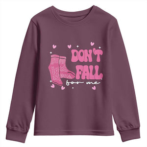 Funny Fall Physical Therapy Valentine's Day Youth Sweatshirt Don't Fall For Me Fall Prevention Nurse TS11 Maroon Print Your Wear