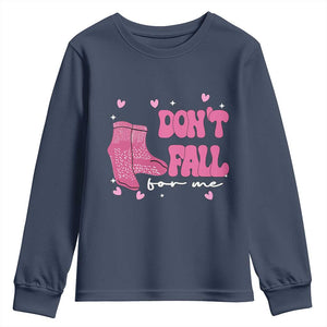 Funny Fall Physical Therapy Valentine's Day Youth Sweatshirt Don't Fall For Me Fall Prevention Nurse TS11 Navy Print Your Wear