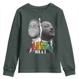 Martin Luther King Malcolm X Youth Sweatshirt A Dreamer A Revolutionary Black Leaders TS11 Dark Forest Green Print Your Wear