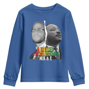 Martin Luther King Malcolm X Youth Sweatshirt A Dreamer A Revolutionary Black Leaders TS11 Royal Blue Print Your Wear