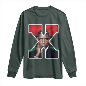 Malcolm X Black History Month Black Liberation Flag Long Sleeve Shirt TS11 Dark Forest Green Print Your Wear