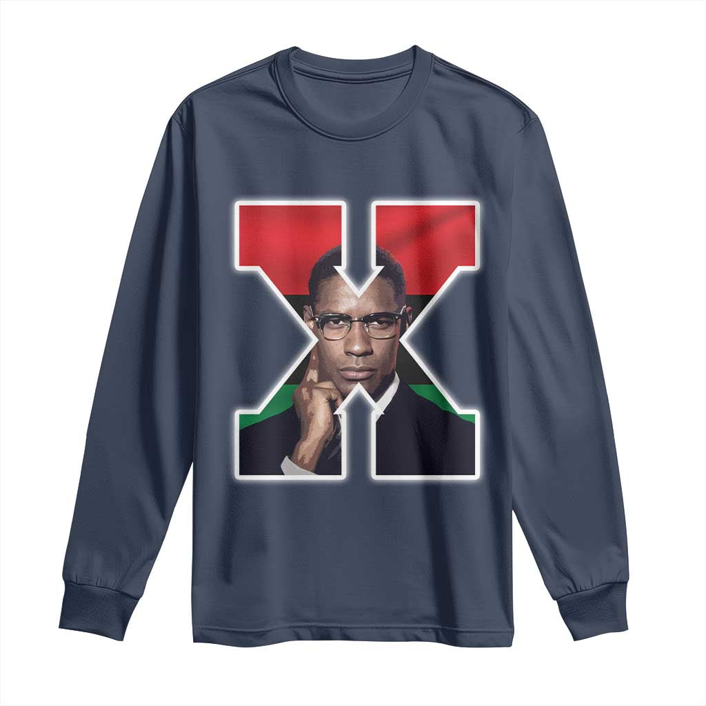 Malcolm X Black History Month Black Liberation Flag Long Sleeve Shirt TS11 Navy Print Your Wear