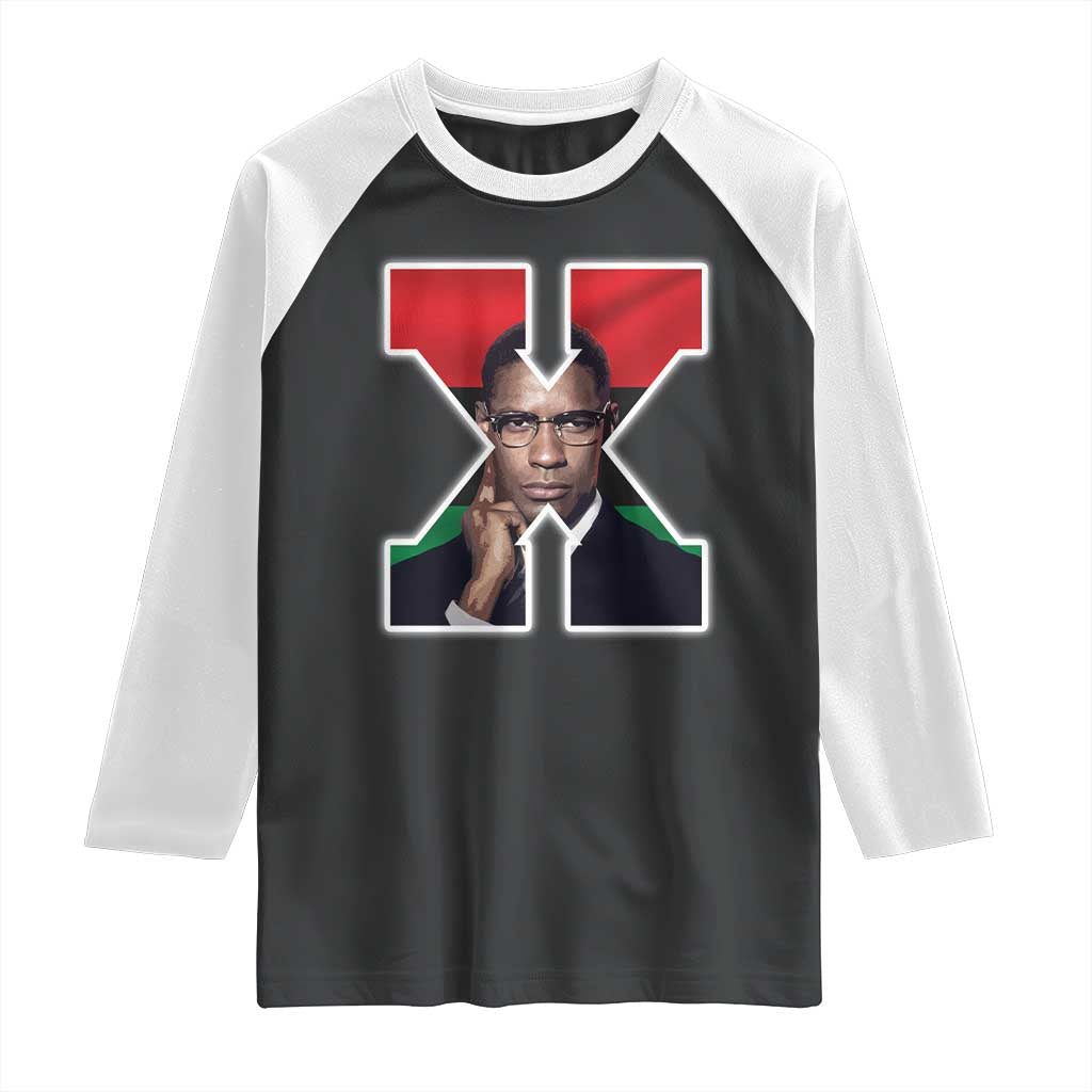 Malcolm X Black History Month Black Liberation Flag Raglan Shirt TS11 Black White Print Your Wear
