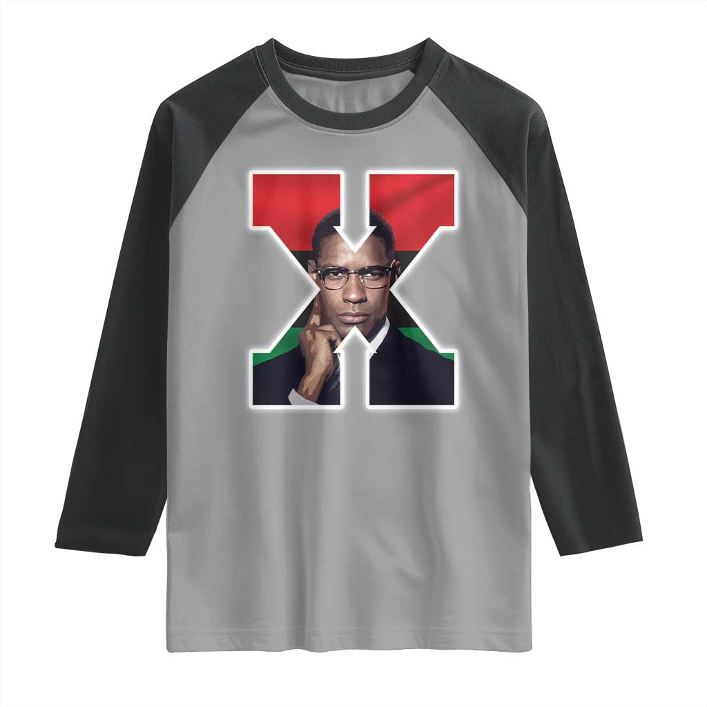 Malcolm X Black History Month Black Liberation Flag Raglan Shirt TS11 Sport Gray Black Print Your Wear