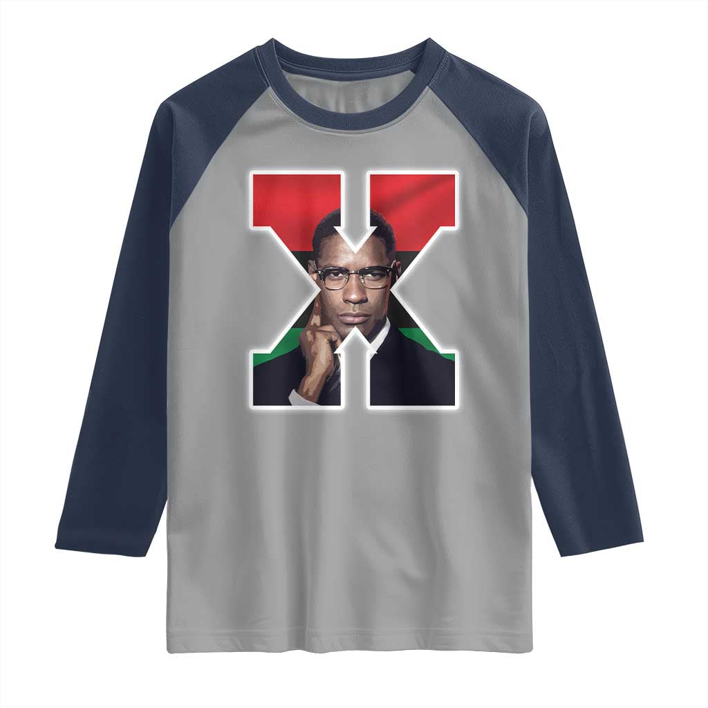 Malcolm X Black History Month Black Liberation Flag Raglan Shirt TS11 Sport Gray Navy Print Your Wear