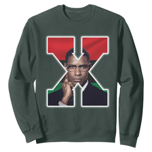 Malcolm X Black History Month Black Liberation Flag Sweatshirt TS11 Dark Forest Green Print Your Wear