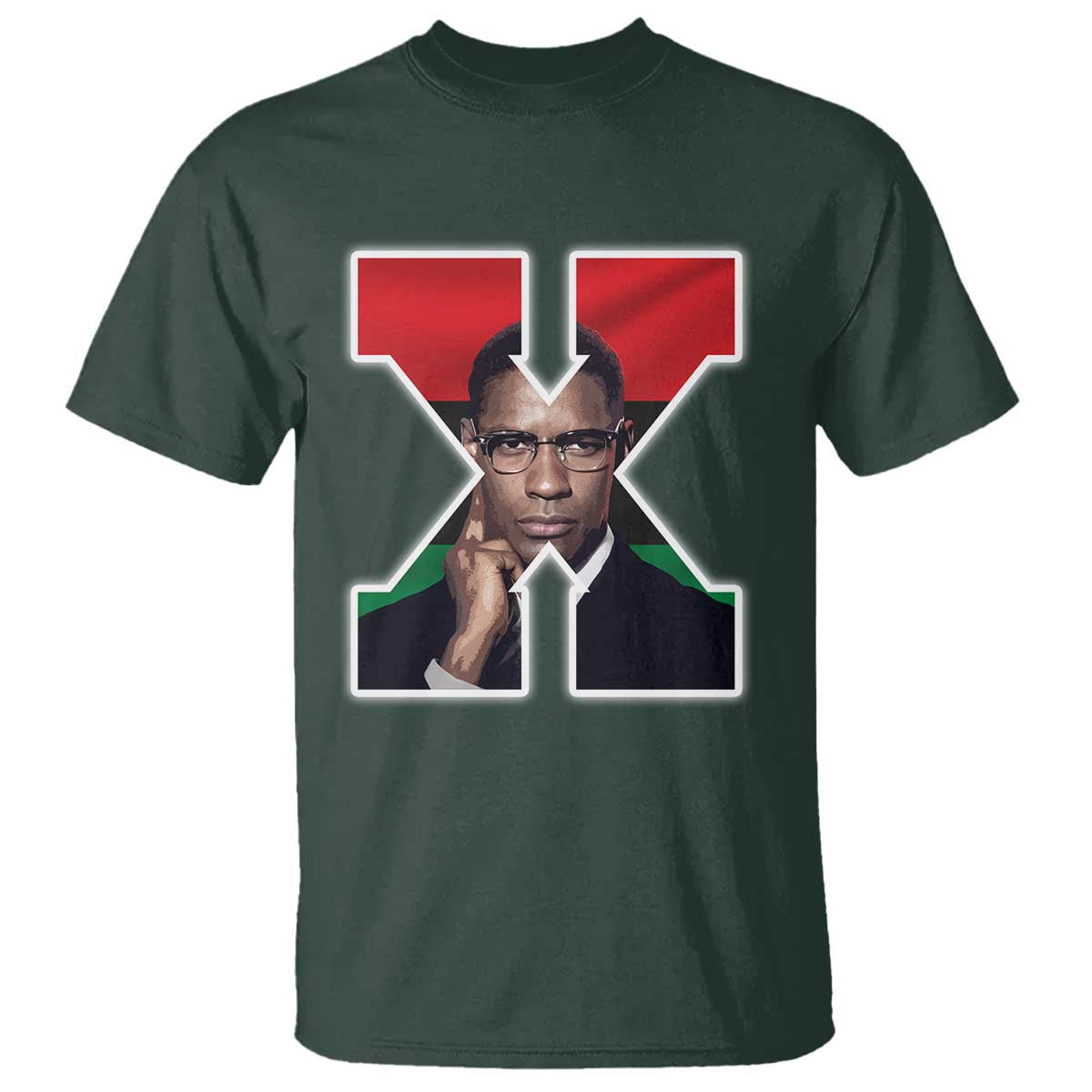 Malcolm X Black History Month Black Liberation Flag T Shirt TS11 Dark Forest Green Print Your Wear
