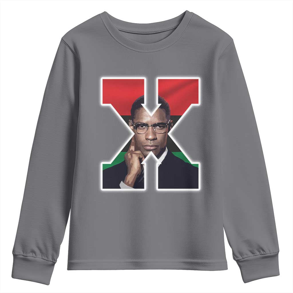 Malcolm X Black History Month Black Liberation Flag Youth Sweatshirt TS11 Charcoal Print Your Wear