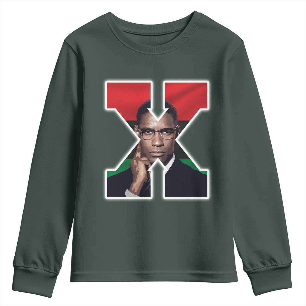 Malcolm X Black History Month Black Liberation Flag Youth Sweatshirt TS11 Dark Forest Green Print Your Wear