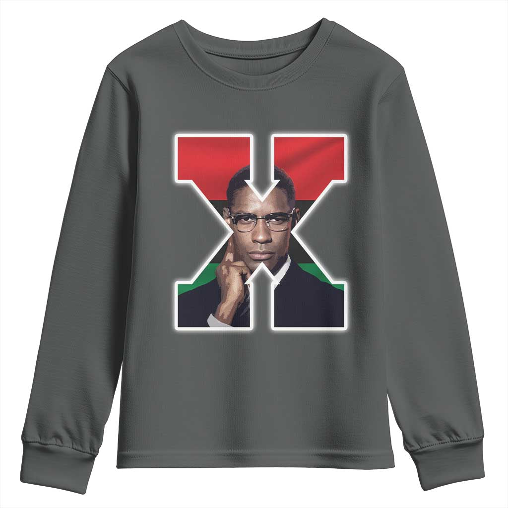 Malcolm X Black History Month Black Liberation Flag Youth Sweatshirt TS11 Dark Heather Print Your Wear