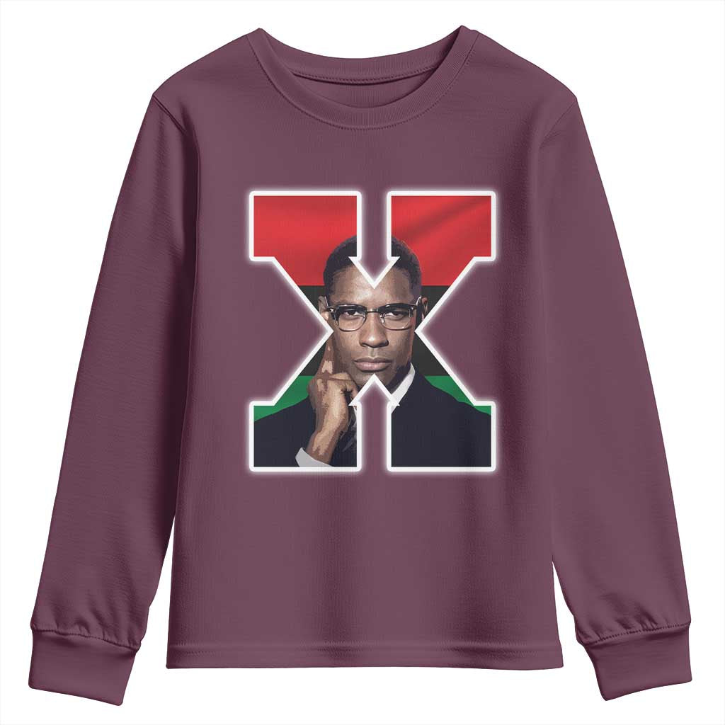 Malcolm X Black History Month Black Liberation Flag Youth Sweatshirt TS11 Maroon Print Your Wear