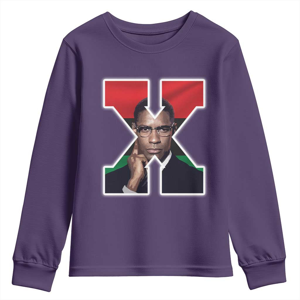 Malcolm X Black History Month Black Liberation Flag Youth Sweatshirt TS11 Purple Print Your Wear
