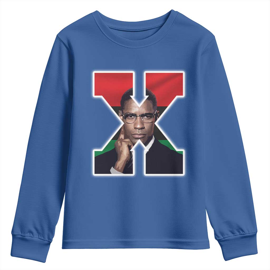 Malcolm X Black History Month Black Liberation Flag Youth Sweatshirt TS11 Royal Blue Print Your Wear