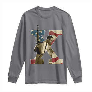 Malcolm X Long Sleeve Shirt Black History Leaders American Flag TS11 Charcoal Print Your Wear