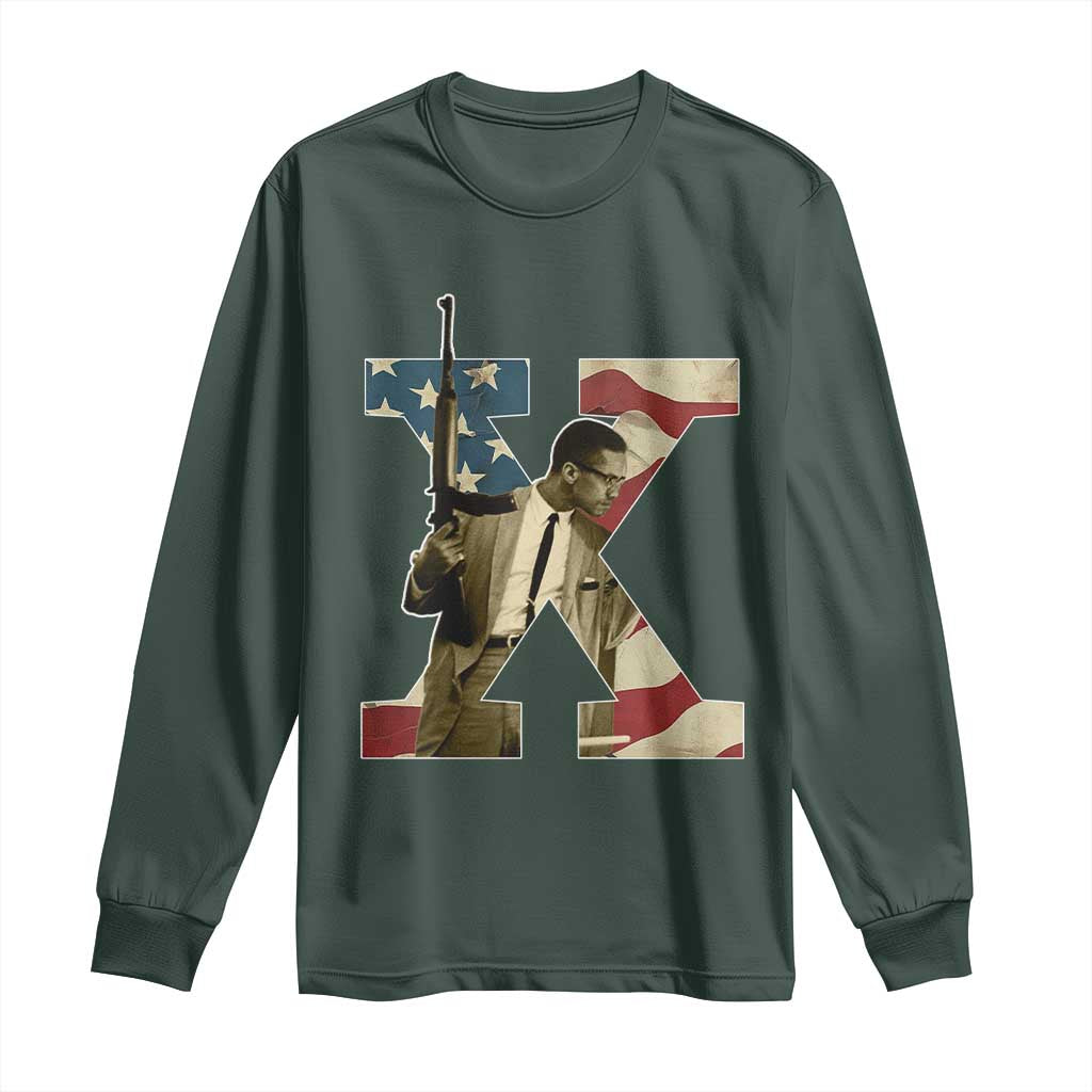 Malcolm X Long Sleeve Shirt Black History Leaders American Flag TS11 Dark Forest Green Print Your Wear