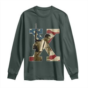 Malcolm X Long Sleeve Shirt Black History Leaders American Flag TS11 Dark Forest Green Print Your Wear