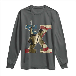 Malcolm X Long Sleeve Shirt Black History Leaders American Flag TS11 Dark Heather Print Your Wear