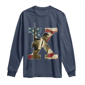 Malcolm X Long Sleeve Shirt Black History Leaders American Flag TS11 Navy Print Your Wear