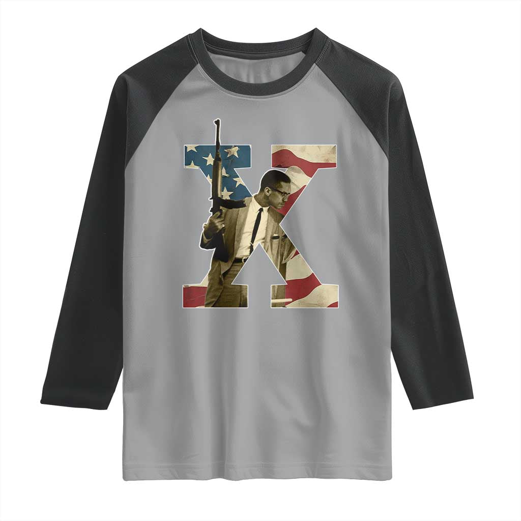 Malcolm X Raglan Shirt Black History Leaders American Flag TS11 Sport Gray Black Print Your Wear