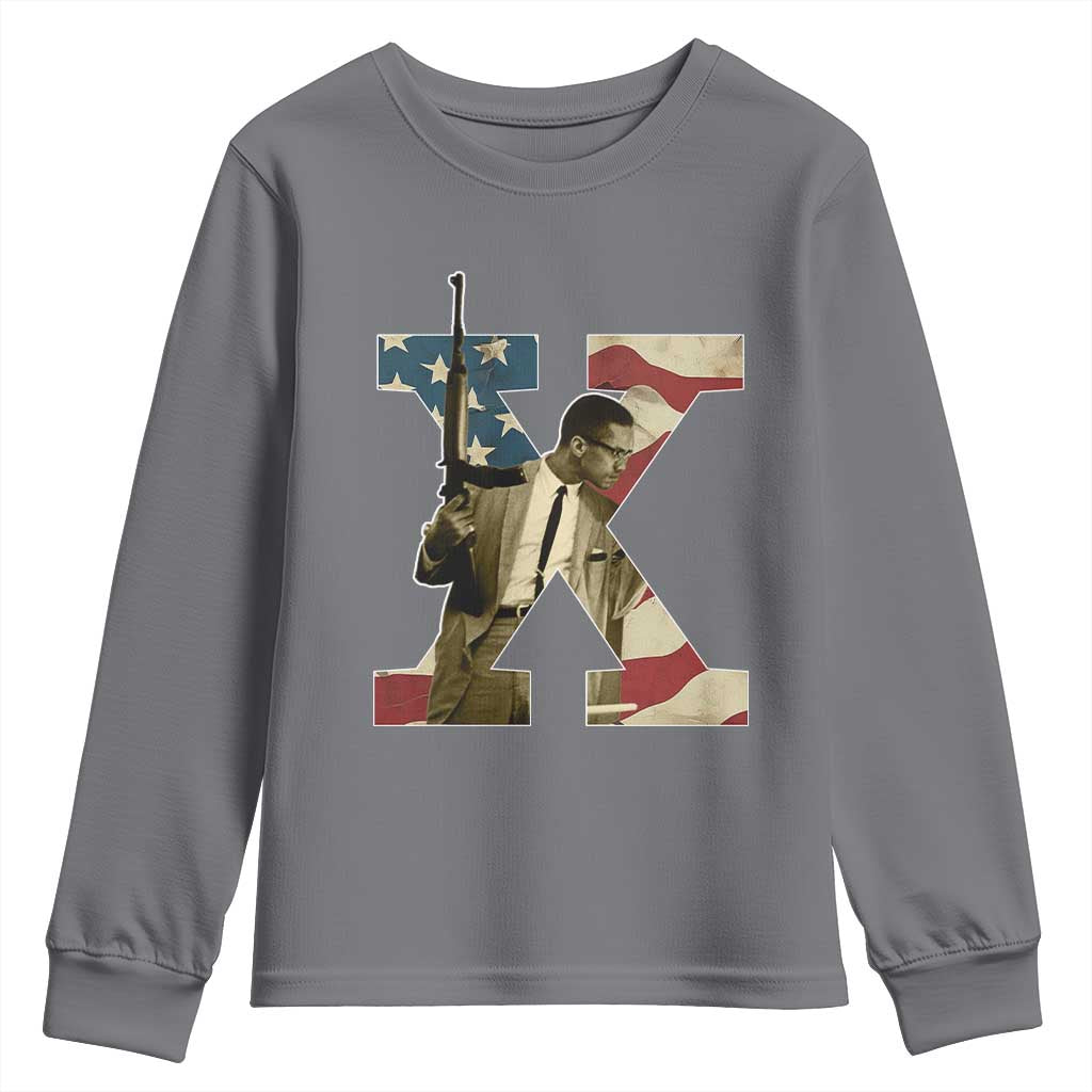 Malcolm X Youth Sweatshirt Black History Leaders American Flag TS11 Charcoal Print Your Wear