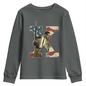 Malcolm X Youth Sweatshirt Black History Leaders American Flag TS11 Dark Heather Print Your Wear