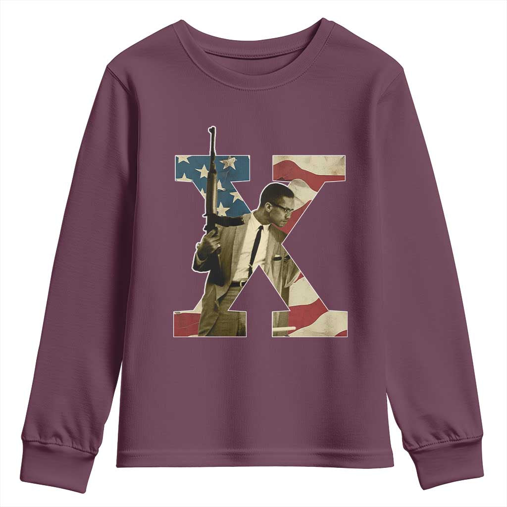 Malcolm X Youth Sweatshirt Black History Leaders American Flag TS11 Maroon Print Your Wear