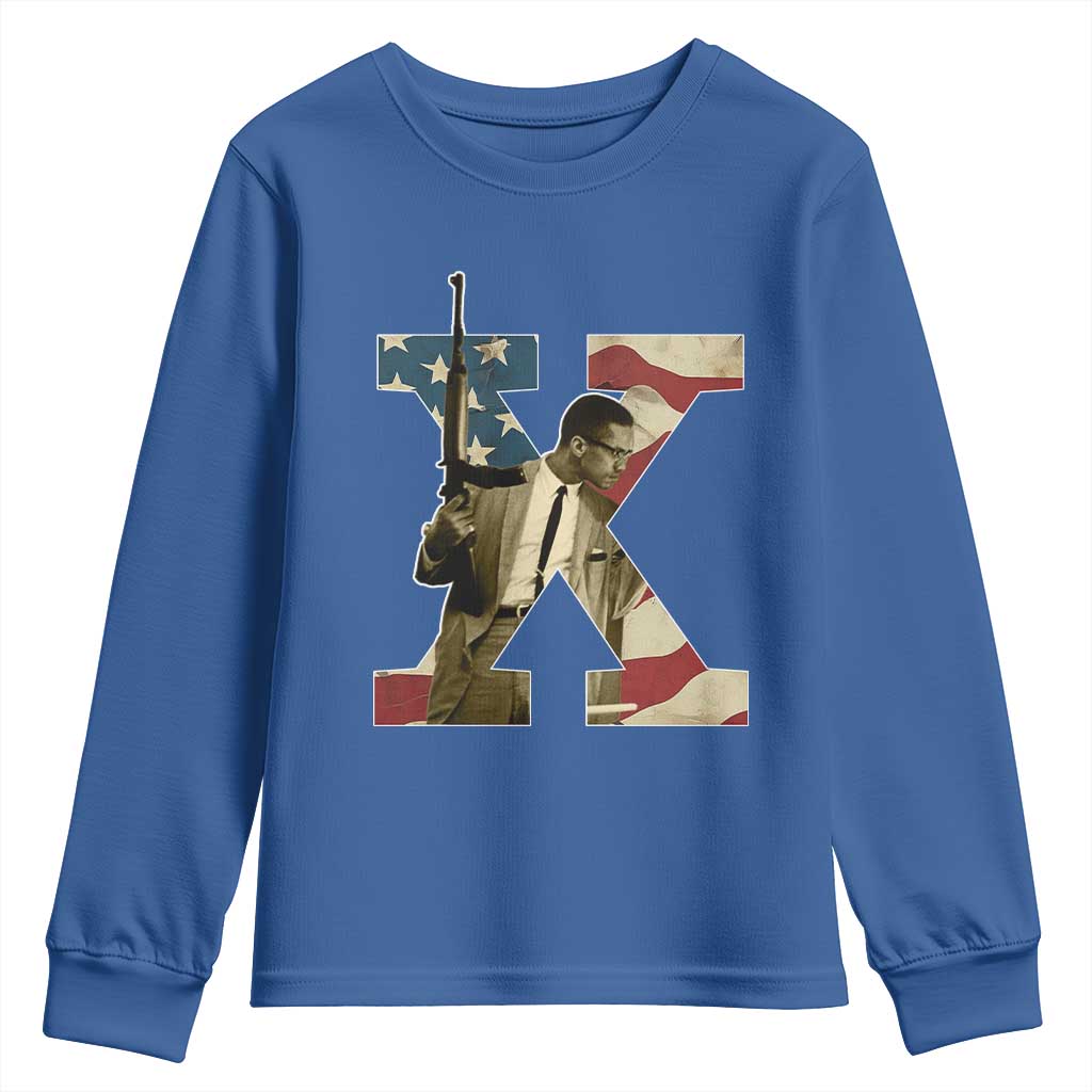 Malcolm X Youth Sweatshirt Black History Leaders American Flag TS11 Royal Blue Print Your Wear