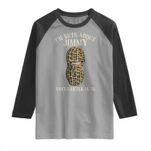 Jimmy Carter Supporter Raglan Shirt I'm Nuts About Jimmy Vote Carter In '76 Peanut TS11 Sport Gray Black Print Your Wear