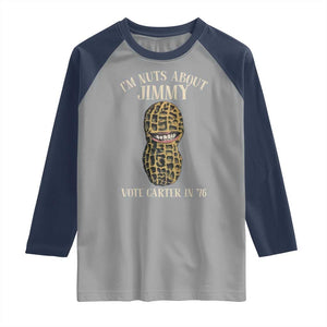 Jimmy Carter Supporter Raglan Shirt I'm Nuts About Jimmy Vote Carter In '76 Peanut TS11 Sport Gray Navy Print Your Wear