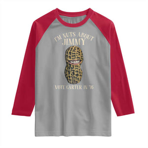 Jimmy Carter Supporter Raglan Shirt I'm Nuts About Jimmy Vote Carter In '76 Peanut TS11 Sport Gray Red Print Your Wear