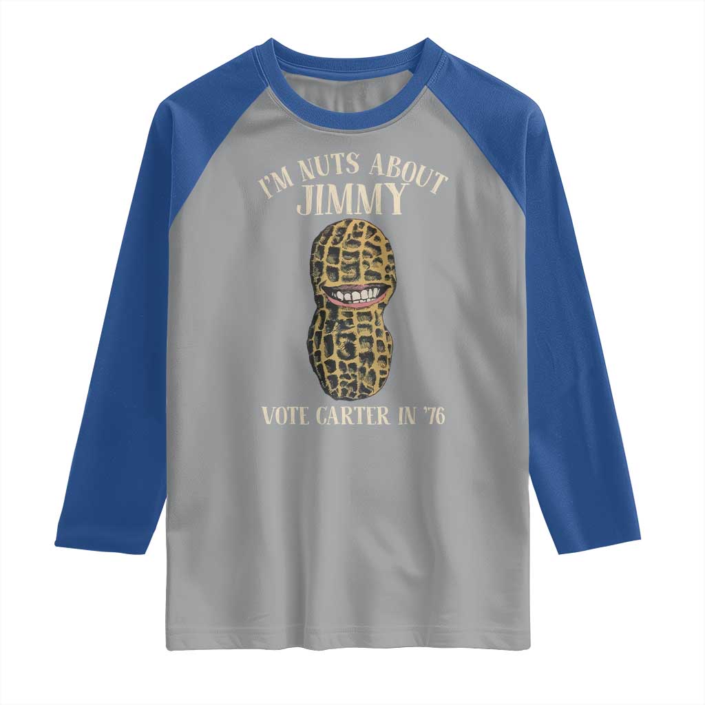 Jimmy Carter Supporter Raglan Shirt I'm Nuts About Jimmy Vote Carter In '76 Peanut TS11 Sport Gray Royal Print Your Wear