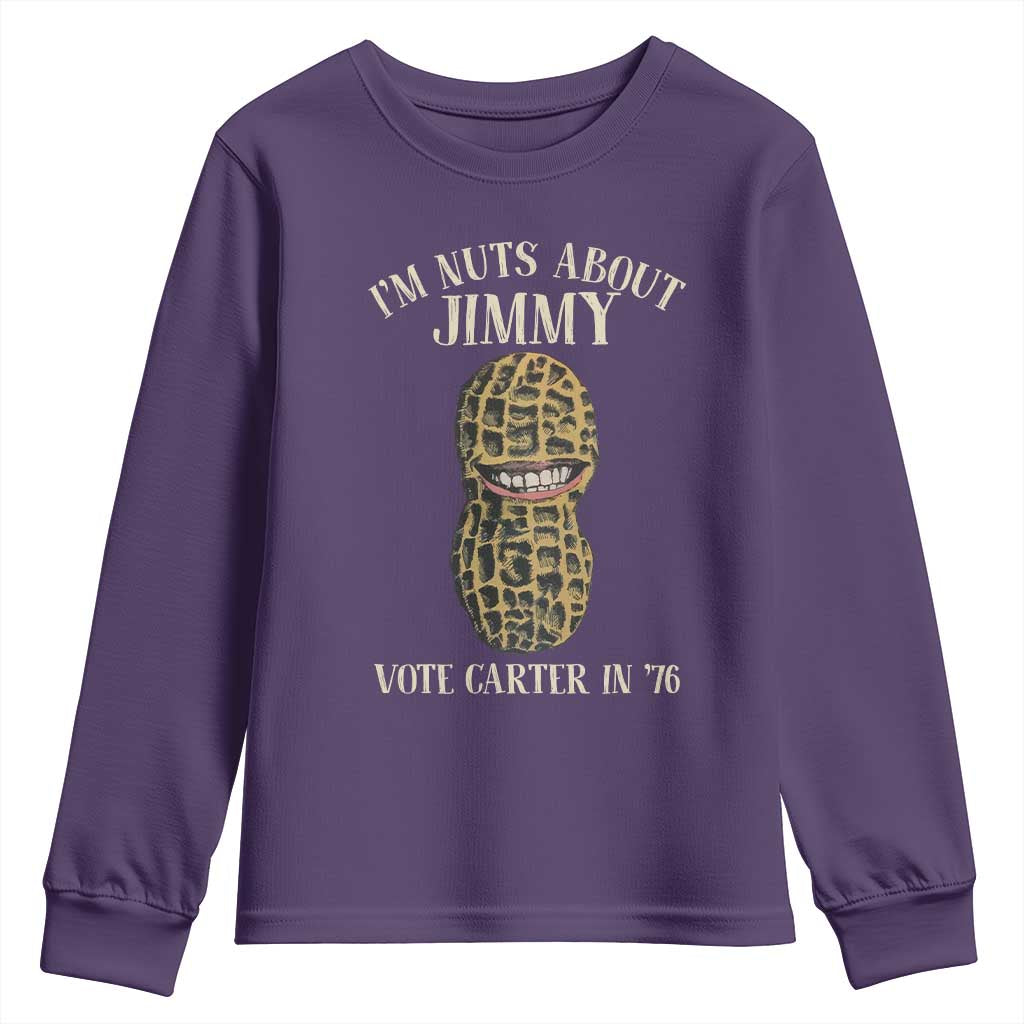Jimmy Carter Supporter Youth Sweatshirt I'm Nuts About Jimmy Vote Carter In '76 Peanut TS11 Purple Print Your Wear