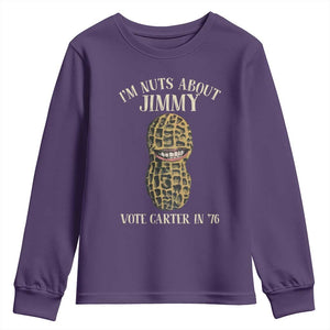 Jimmy Carter Supporter Youth Sweatshirt I'm Nuts About Jimmy Vote Carter In '76 Peanut TS11 Purple Print Your Wear