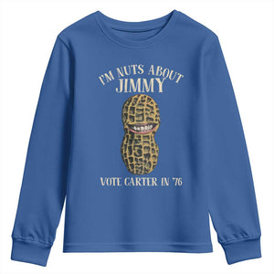 Jimmy Carter Supporter Youth Sweatshirt I'm Nuts About Jimmy Vote Carter In '76 Peanut TS11 Royal Blue Print Your Wear