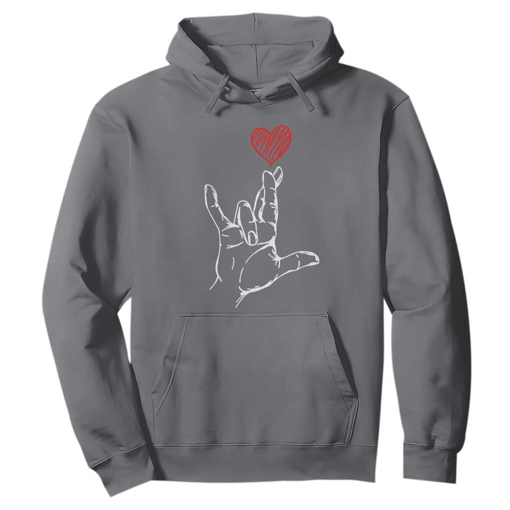 Funny Valentine's Day I Love You Hand Sign ASL Heart Hoodie TS11 Charcoal Print Your Wear