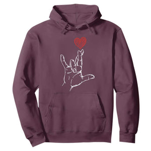 Funny Valentine's Day I Love You Hand Sign ASL Heart Hoodie TS11 Maroon Print Your Wear