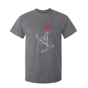 Funny Valentine's Day I Love You Hand Sign ASL Heart T Shirt For Kid TS11 Charcoal Print Your Wear