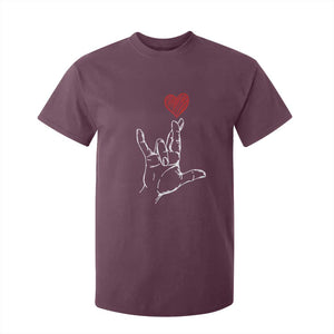 Funny Valentine's Day I Love You Hand Sign ASL Heart T Shirt For Kid TS11 Maroon Print Your Wear