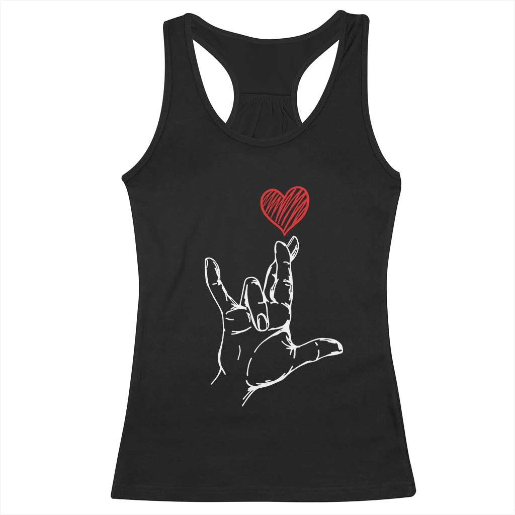 Funny Valentine's Day I Love You Hand Sign ASL Heart Racerback Tank Top TS11 Black Print Your Wear