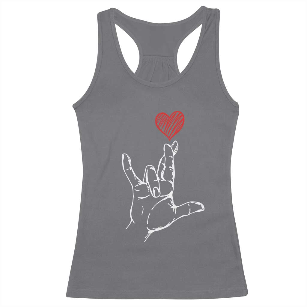 Funny Valentine's Day I Love You Hand Sign ASL Heart Racerback Tank Top TS11 Charcoal Print Your Wear