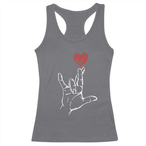 Funny Valentine's Day I Love You Hand Sign ASL Heart Racerback Tank Top TS11 Charcoal Print Your Wear