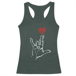 Funny Valentine's Day I Love You Hand Sign ASL Heart Racerback Tank Top TS11 Dark Forest Green Print Your Wear