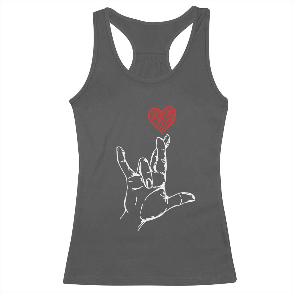 Funny Valentine's Day I Love You Hand Sign ASL Heart Racerback Tank Top TS11 Dark Heather Print Your Wear