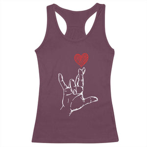 Funny Valentine's Day I Love You Hand Sign ASL Heart Racerback Tank Top TS11 Maroon Print Your Wear
