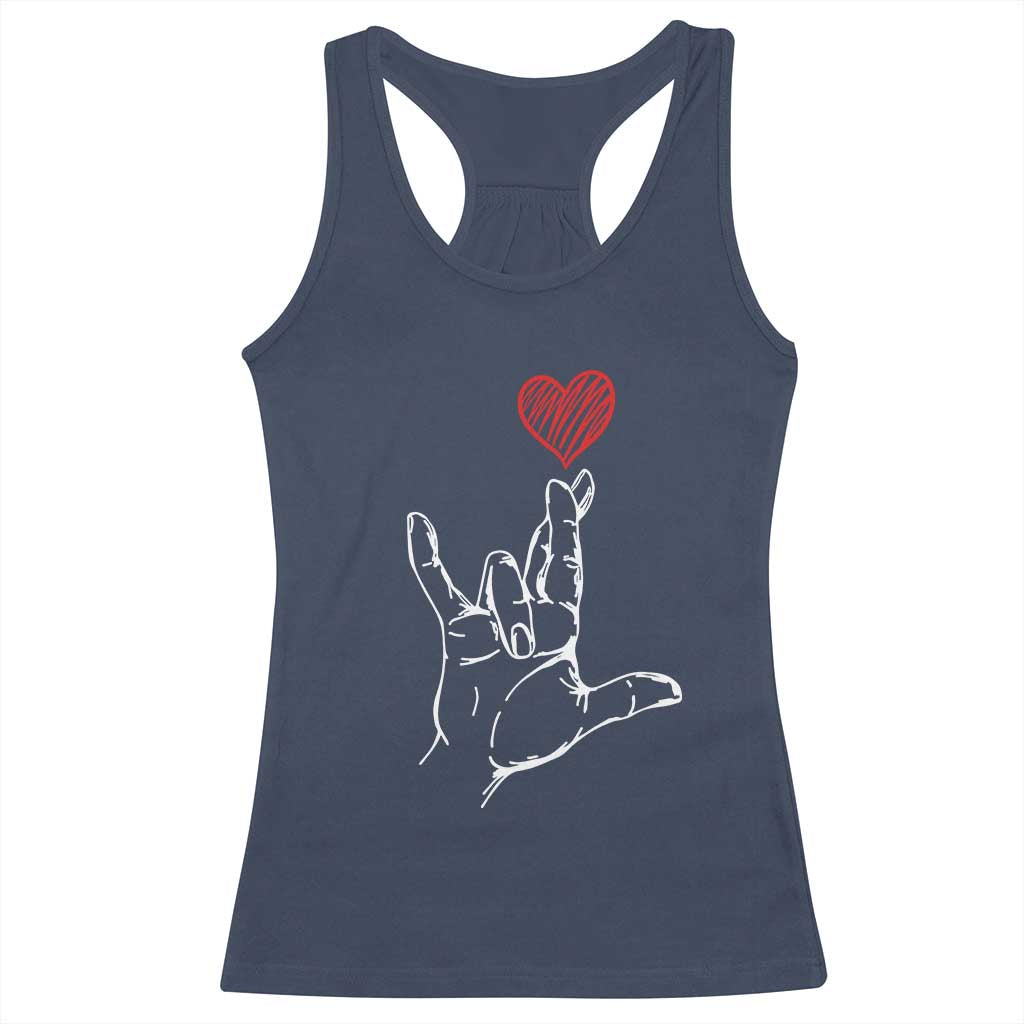 Funny Valentine's Day I Love You Hand Sign ASL Heart Racerback Tank Top TS11 Navy Print Your Wear