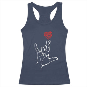 Funny Valentine's Day I Love You Hand Sign ASL Heart Racerback Tank Top TS11 Navy Print Your Wear