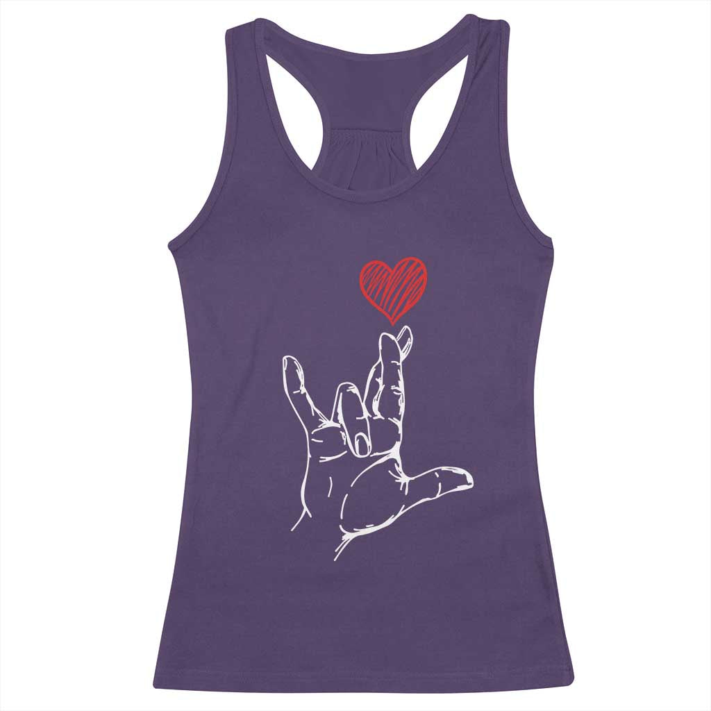 Funny Valentine's Day I Love You Hand Sign ASL Heart Racerback Tank Top TS11 Purple Print Your Wear