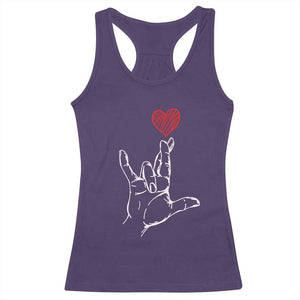 Funny Valentine's Day I Love You Hand Sign ASL Heart Racerback Tank Top TS11 Purple Print Your Wear